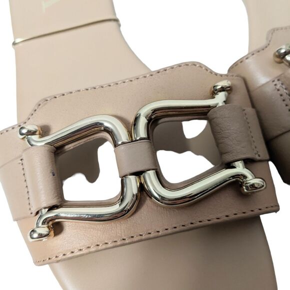 ZARA Leather Gold Saddle Hardware Flat Sandals 38 - Picture 2 of 5